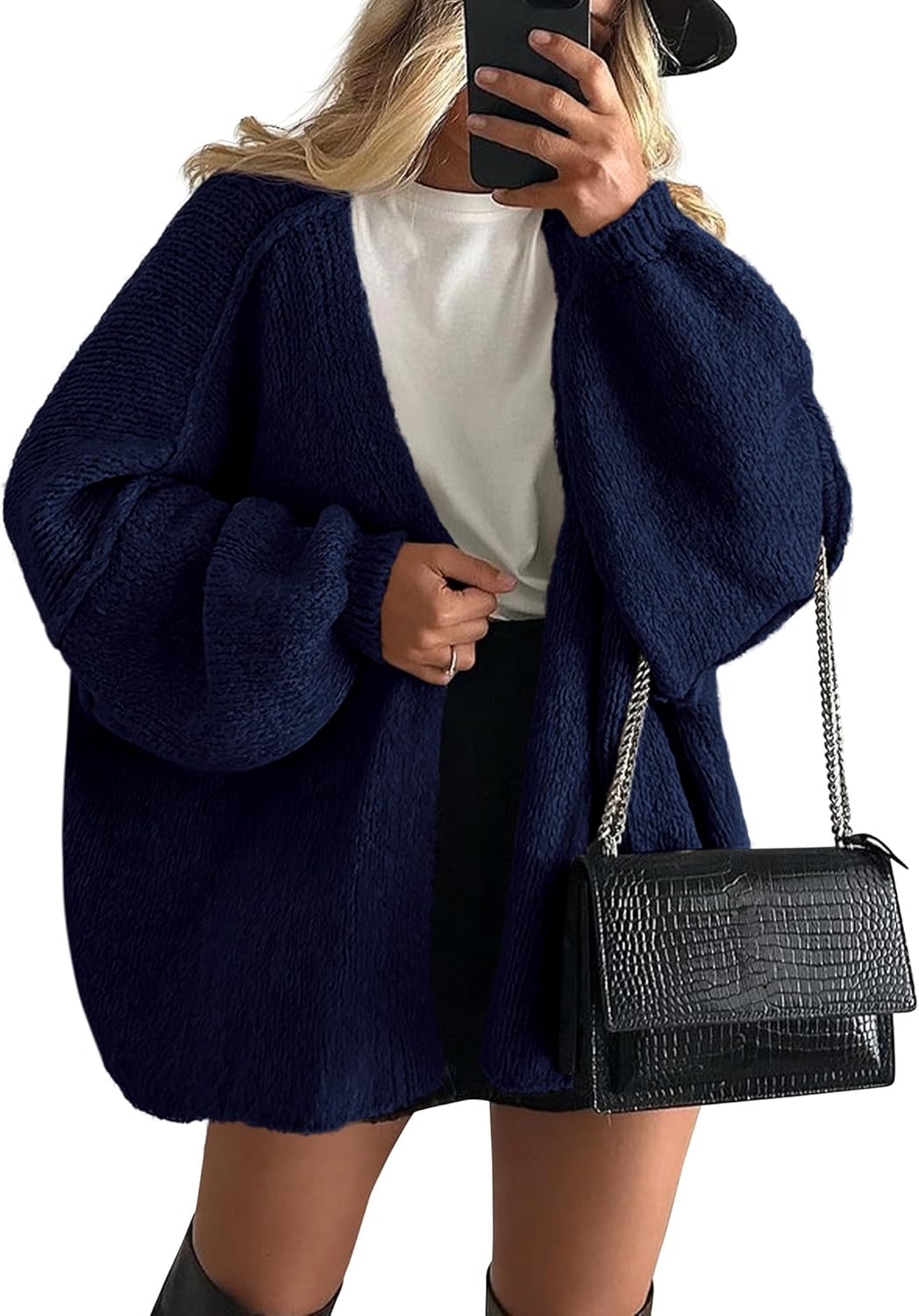 Womens Oversized Cardigan Sweaters 2025 Fall Long Lantern Sleeve Knit Open Front Lightweight Sweater