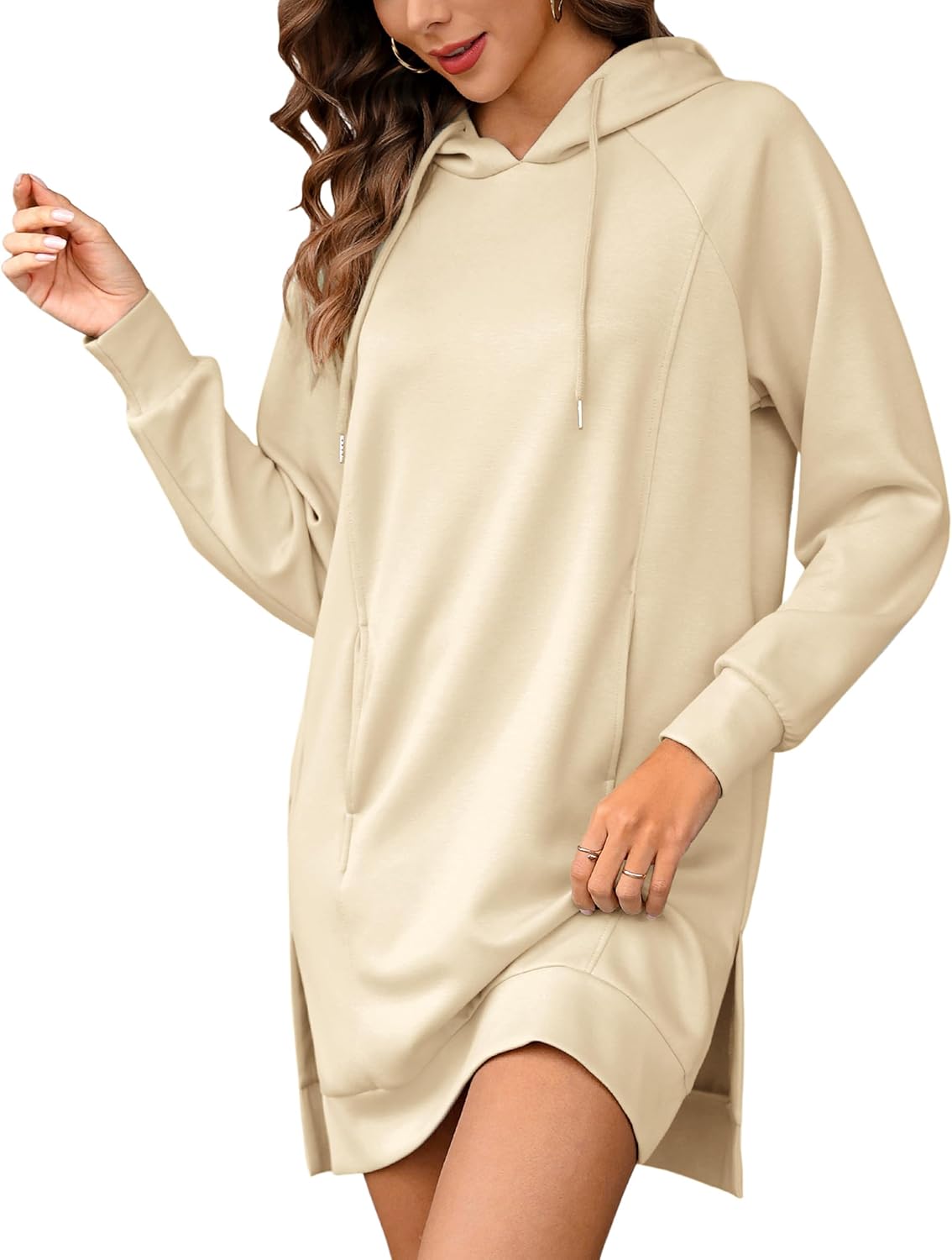 Quenteen Hoodie Dress for Women Sweatshirt Dress Oversized Casual Split Hem 2025 Fall Winter Pullover Dresses with Pockets