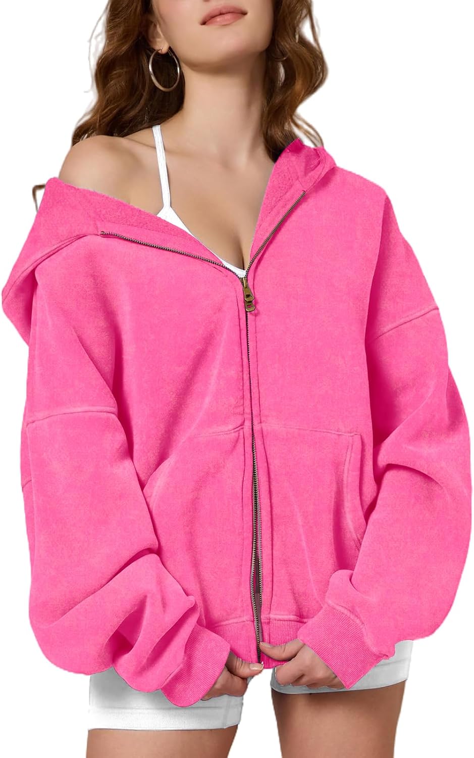 Womens Zip Up Hoodie Oversized Acid Wash Sweatshirts Heavyweight Fall Fashion Outfits Casual Jackets Winter Clothes