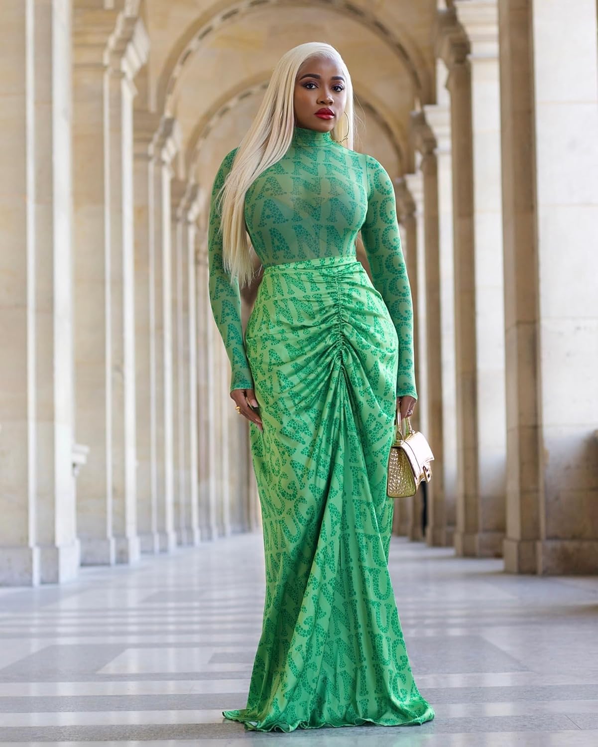 ksotutm Maxi Skirt Set Letter Print Mesh Top Long Seleeve Maxi Skirt Sexy Going Out Outfits for Women Two Piece Sets