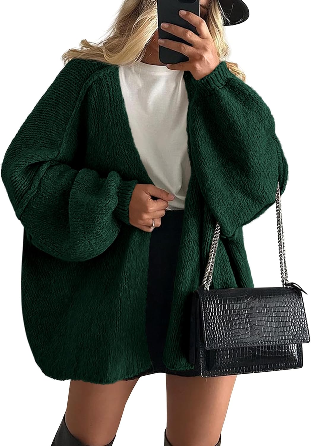 Womens Oversized Cardigan Sweaters 2025 Fall Long Lantern Sleeve Knit Open Front Lightweight Sweater