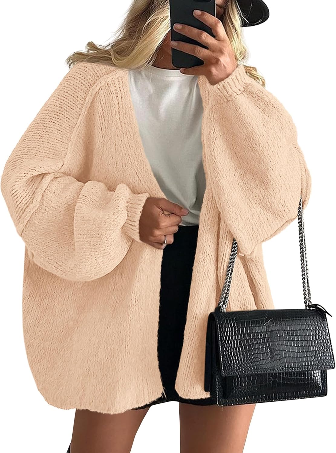 Womens Oversized Cardigan Sweaters 2025 Fall Long Lantern Sleeve Knit Open Front Lightweight Sweater