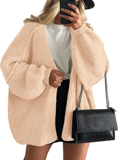 Womens Oversized Cardigan Sweaters 2025 Fall Long Lantern Sleeve Knit Open Front Lightweight Sweater