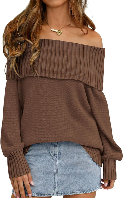 Womens Off The Shoulder Sweater Long Sleeve Tops Loose Knit Pullover Sweaters Fashion Fall Clothes 2025