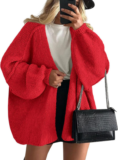 Womens Oversized Cardigan Sweaters 2025 Fall Long Lantern Sleeve Knit Open Front Lightweight Sweater