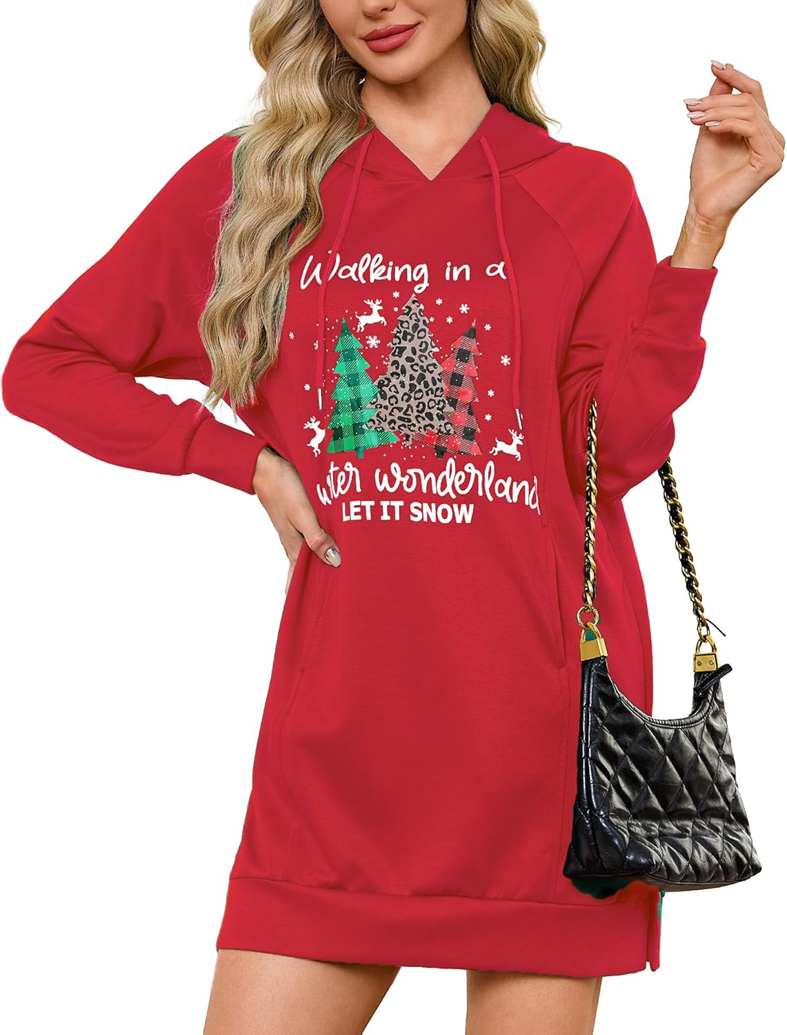 Quenteen Hoodie Dress for Women Sweatshirt Dress Oversized Casual Split Hem 2025 Fall Winter Pullover Dresses with Pockets