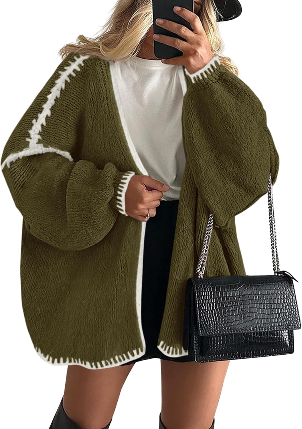 Womens Oversized Cardigan Sweaters 2025 Fall Long Lantern Sleeve Knit Open Front Lightweight Sweater