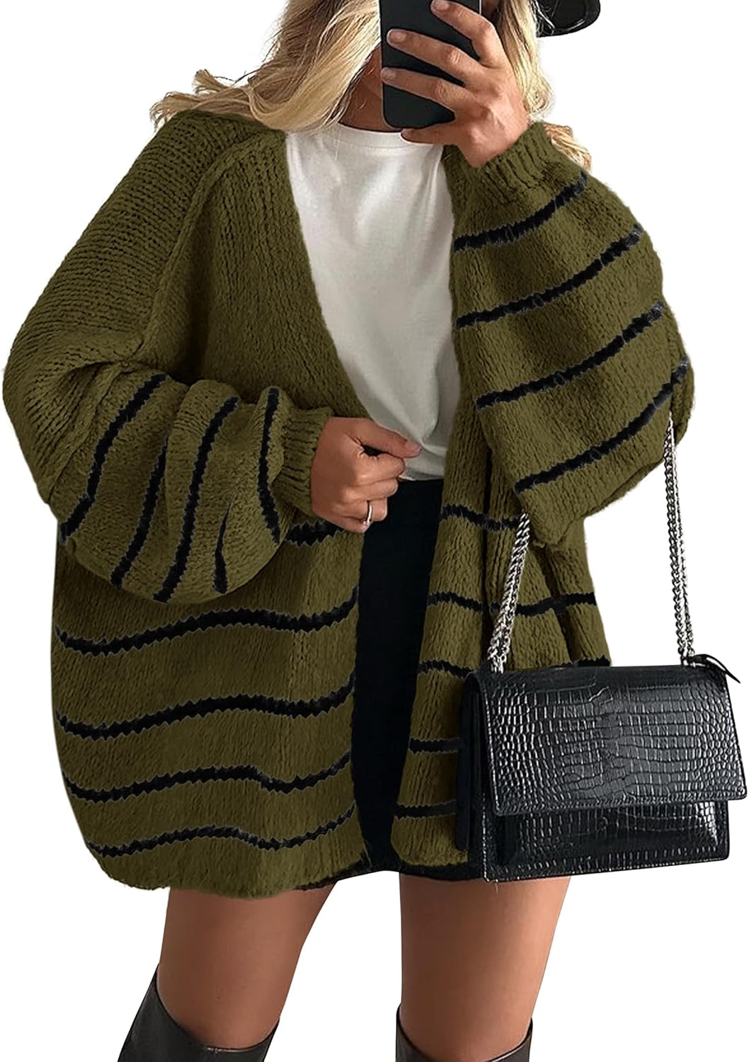 Womens Oversized Cardigan Sweaters 2025 Fall Long Lantern Sleeve Knit Open Front Lightweight Sweater