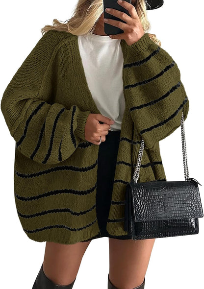 Womens Oversized Cardigan Sweaters 2025 Fall Long Lantern Sleeve Knit Open Front Lightweight Sweater