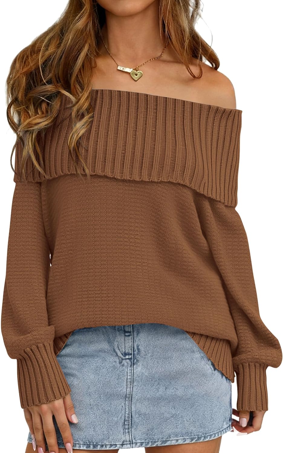 Womens Off The Shoulder Sweater Long Sleeve Tops Loose Knit Pullover Sweaters Fashion Fall Clothes 2025