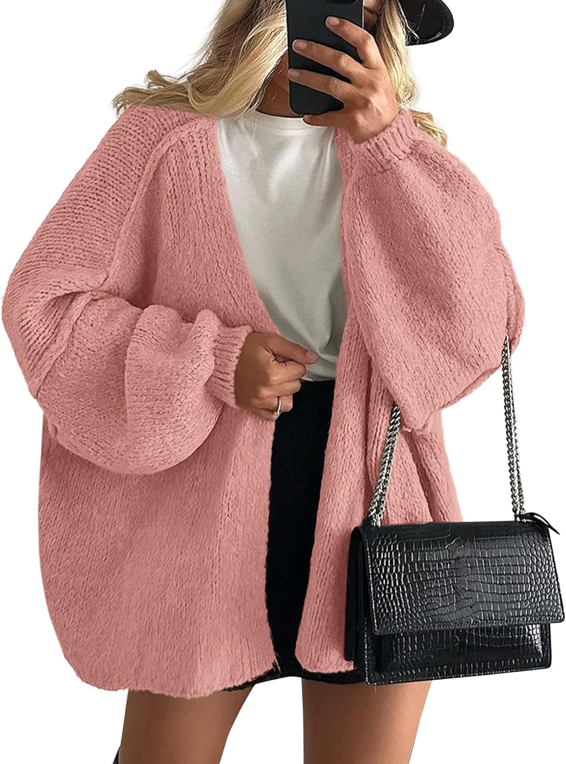 Womens Oversized Cardigan Sweaters 2025 Fall Long Lantern Sleeve Knit Open Front Lightweight Sweater