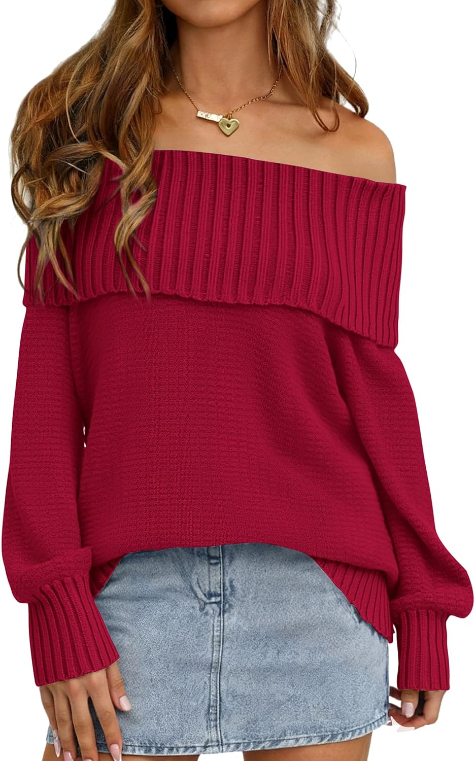 Womens Off The Shoulder Sweater Long Sleeve Tops Loose Knit Pullover Sweaters Fashion Fall Clothes 2025