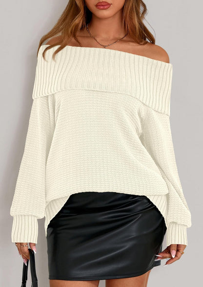 Womens Off The Shoulder Sweater Long Sleeve Tops Loose Knit Pullover Sweaters Fashion Fall Clothes 2025