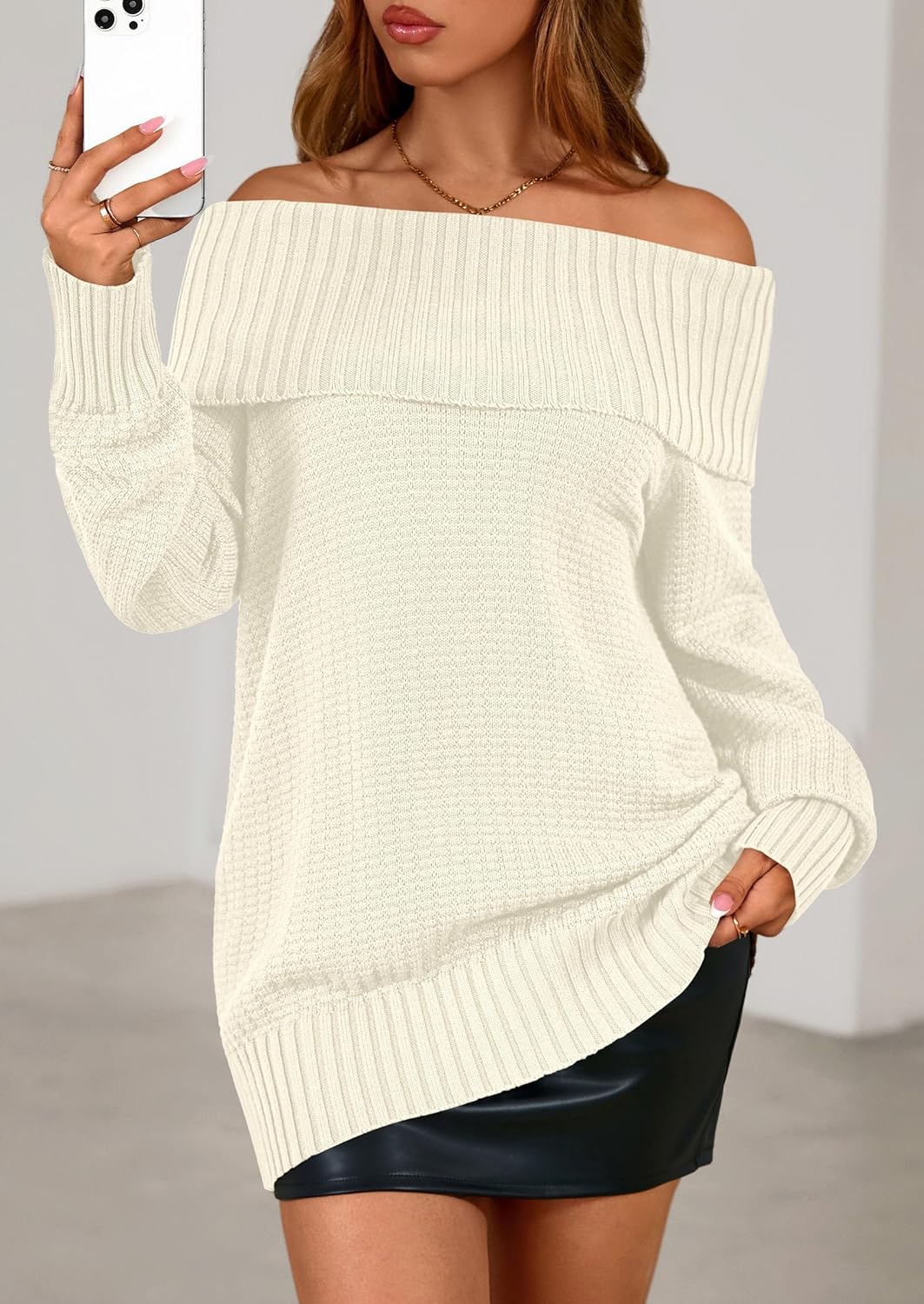 Womens Off The Shoulder Sweater Long Sleeve Tops Loose Knit Pullover Sweaters Fashion Fall Clothes 2025