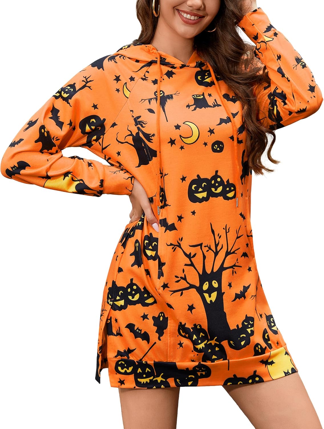 Quenteen Hoodie Dress for Women Sweatshirt Dress Oversized Casual Split Hem 2025 Fall Winter Pullover Dresses with Pockets