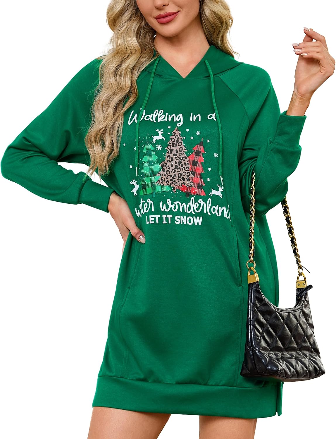 Quenteen Hoodie Dress for Women Sweatshirt Dress Oversized Casual Split Hem 2025 Fall Winter Pullover Dresses with Pockets