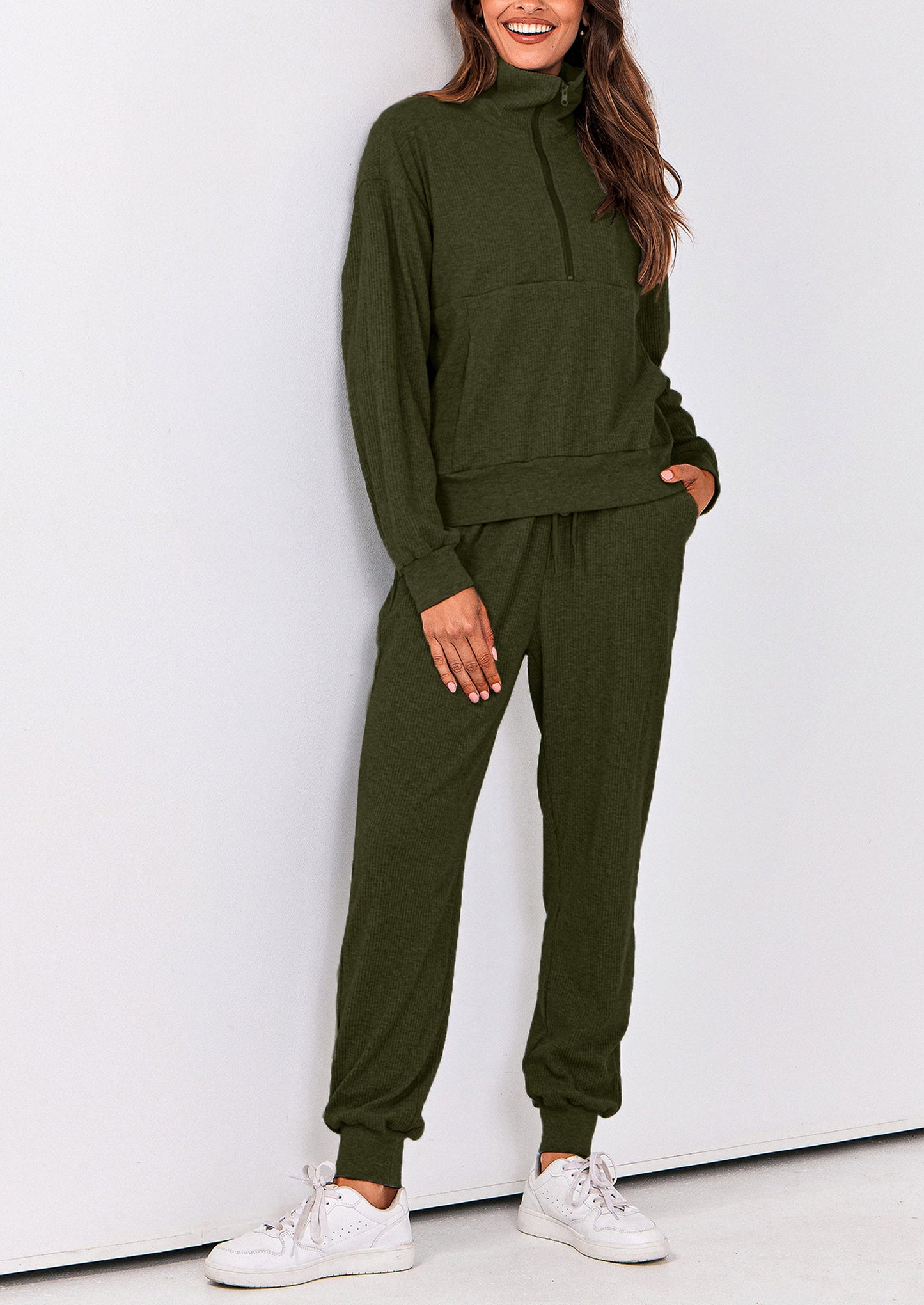 Women's Fall 2 Piece Lounge Sets Zip Up Sweatshirt Jogger Pants Sweat Track Suits Travel Outfit Winter Clothing