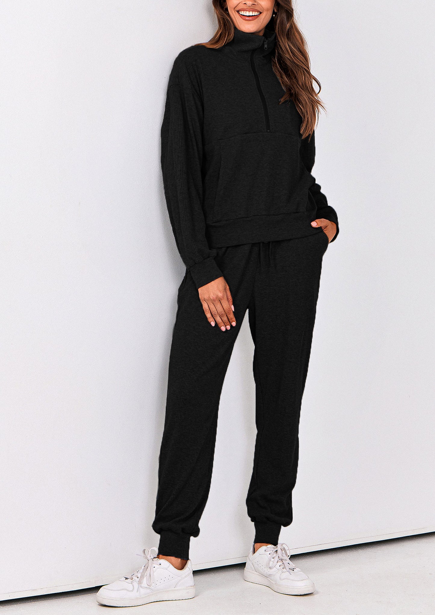 Women's Fall 2 Piece Lounge Sets Zip Up Sweatshirt Jogger Pants Sweat Track Suits Travel Outfit Winter Clothing