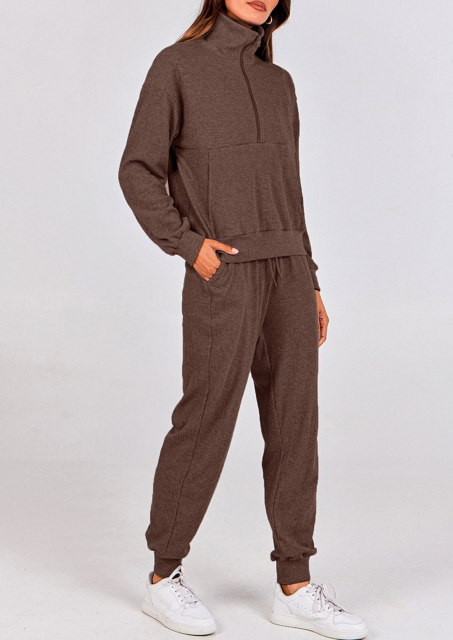 Women's Fall 2 Piece Lounge Sets Zip Up Sweatshirt Jogger Pants Sweat Track Suits Travel Outfit Winter Clothing