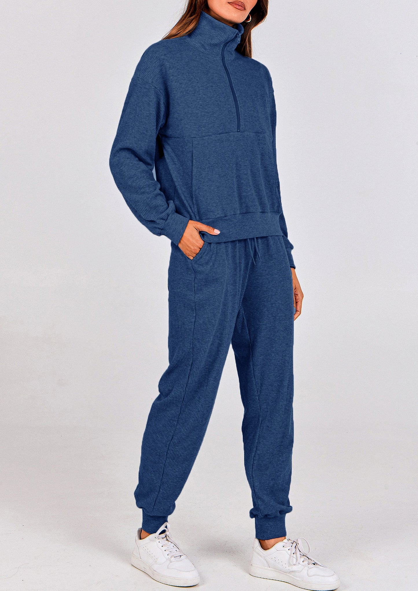 Women's Fall 2 Piece Lounge Sets Zip Up Sweatshirt Jogger Pants Sweat Track Suits Travel Outfit Winter Clothing