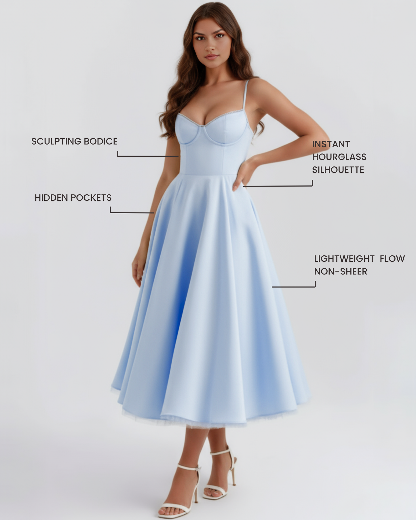 SCULPTING SWEETHEART MIDI DRESS
