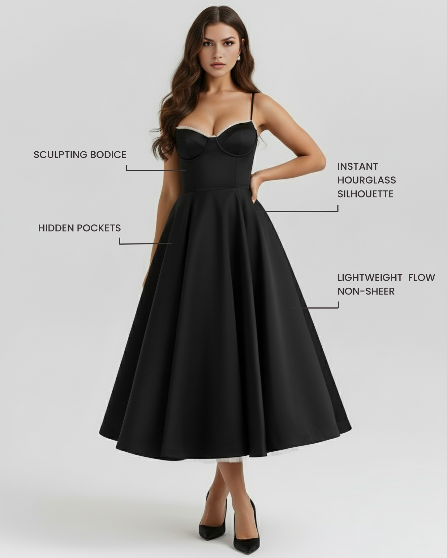 SCULPTING SWEETHEART MIDI DRESS