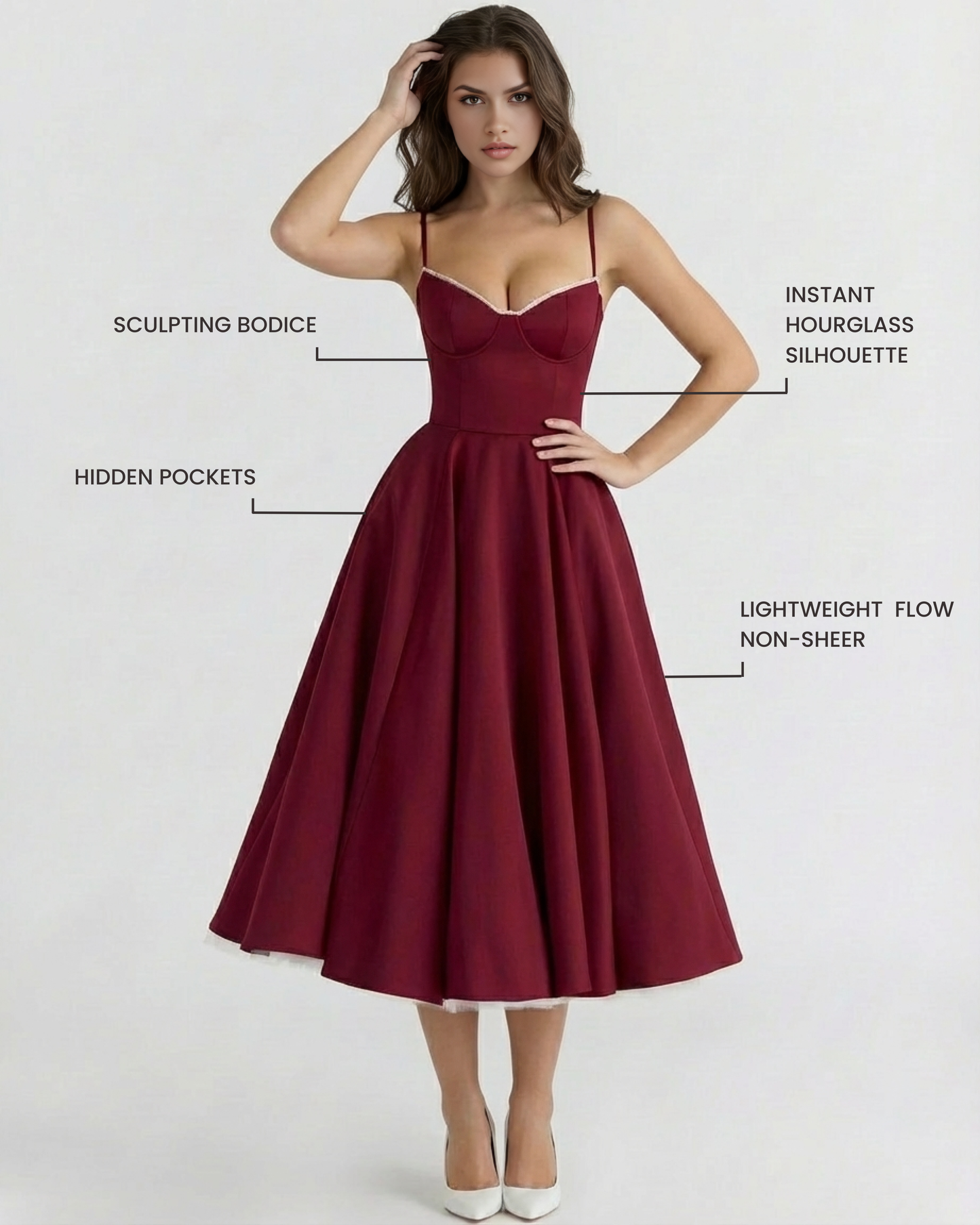 SCULPTING SWEETHEART MIDI DRESS