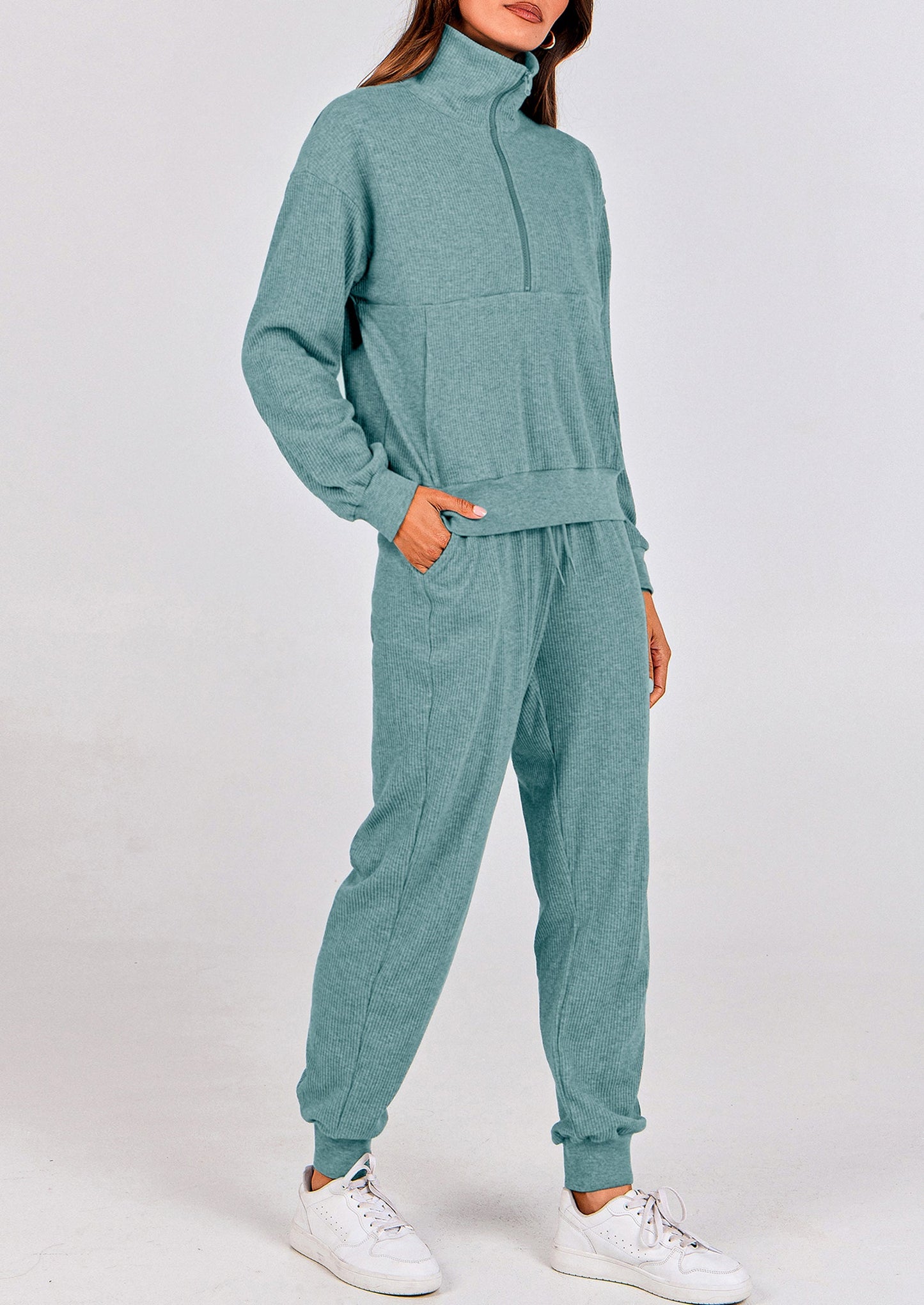 Women's Fall 2 Piece Lounge Sets Zip Up Sweatshirt Jogger Pants Sweat Track Suits Travel Outfit Winter Clothing