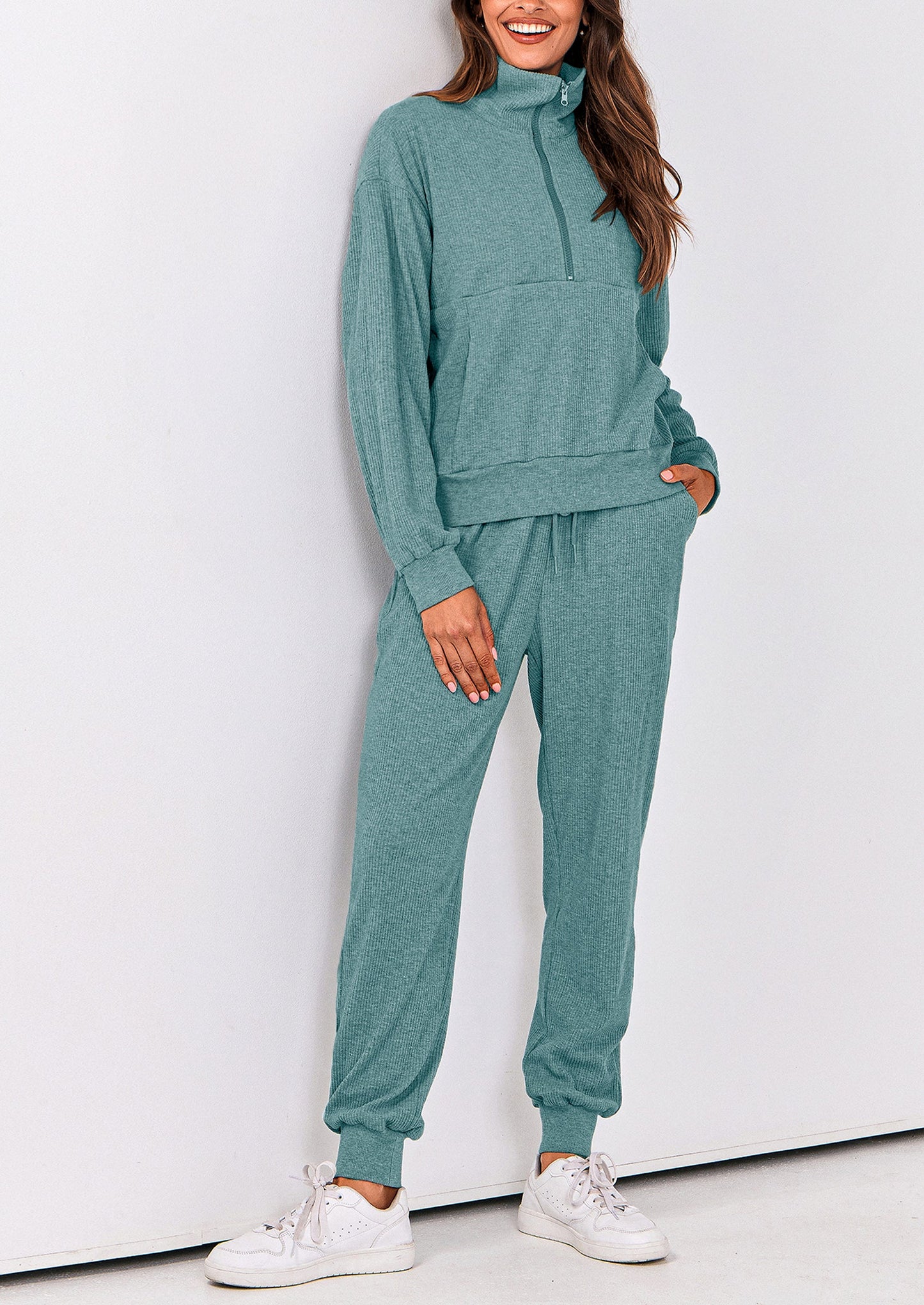 Women's Fall 2 Piece Lounge Sets Zip Up Sweatshirt Jogger Pants Sweat Track Suits Travel Outfit Winter Clothing