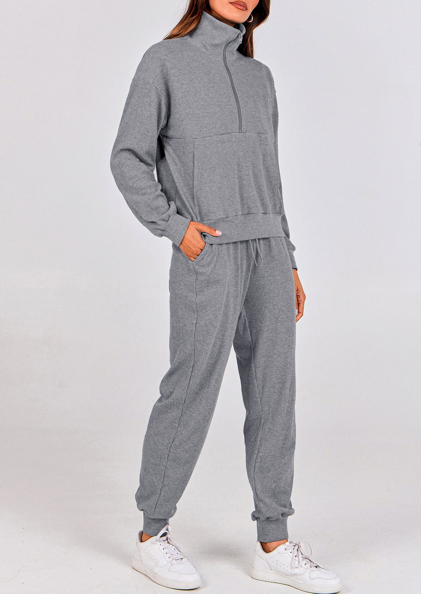 Women's Fall 2 Piece Lounge Sets Zip Up Sweatshirt Jogger Pants Sweat Track Suits Travel Outfit Winter Clothing