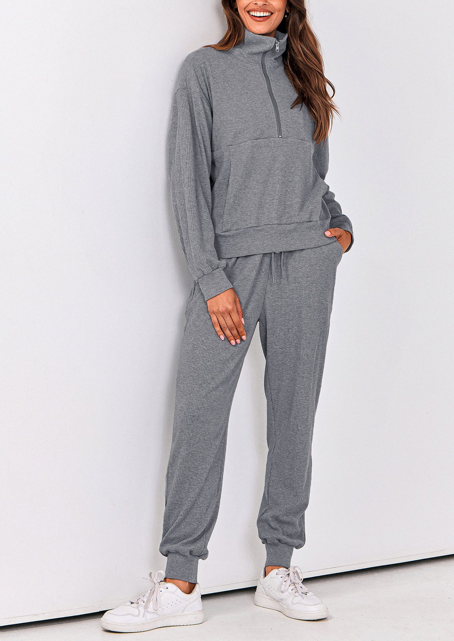 Women's Fall 2 Piece Lounge Sets Zip Up Sweatshirt Jogger Pants Sweat Track Suits Travel Outfit Winter Clothing