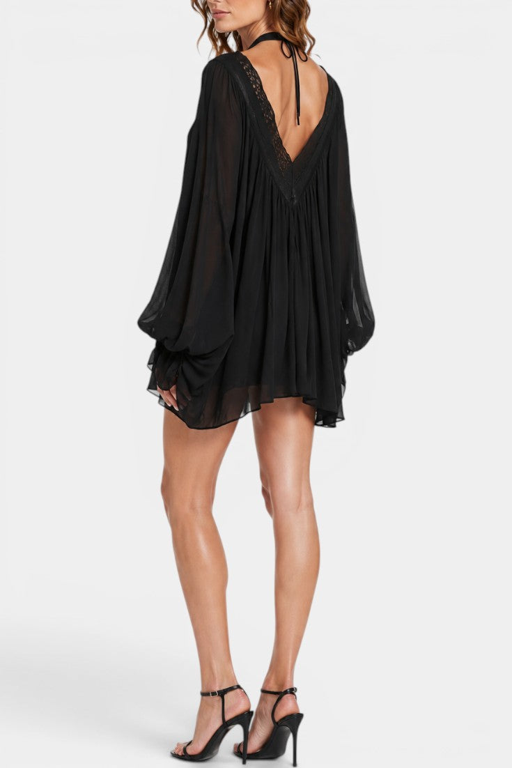 BOHO LACE-TRIM SWING MINI DRESS