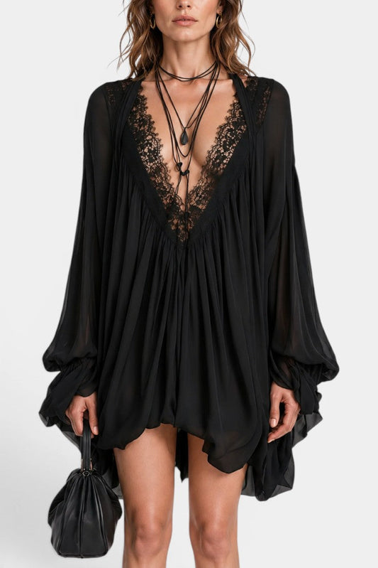 BOHO LACE-TRIM SWING MINI DRESS