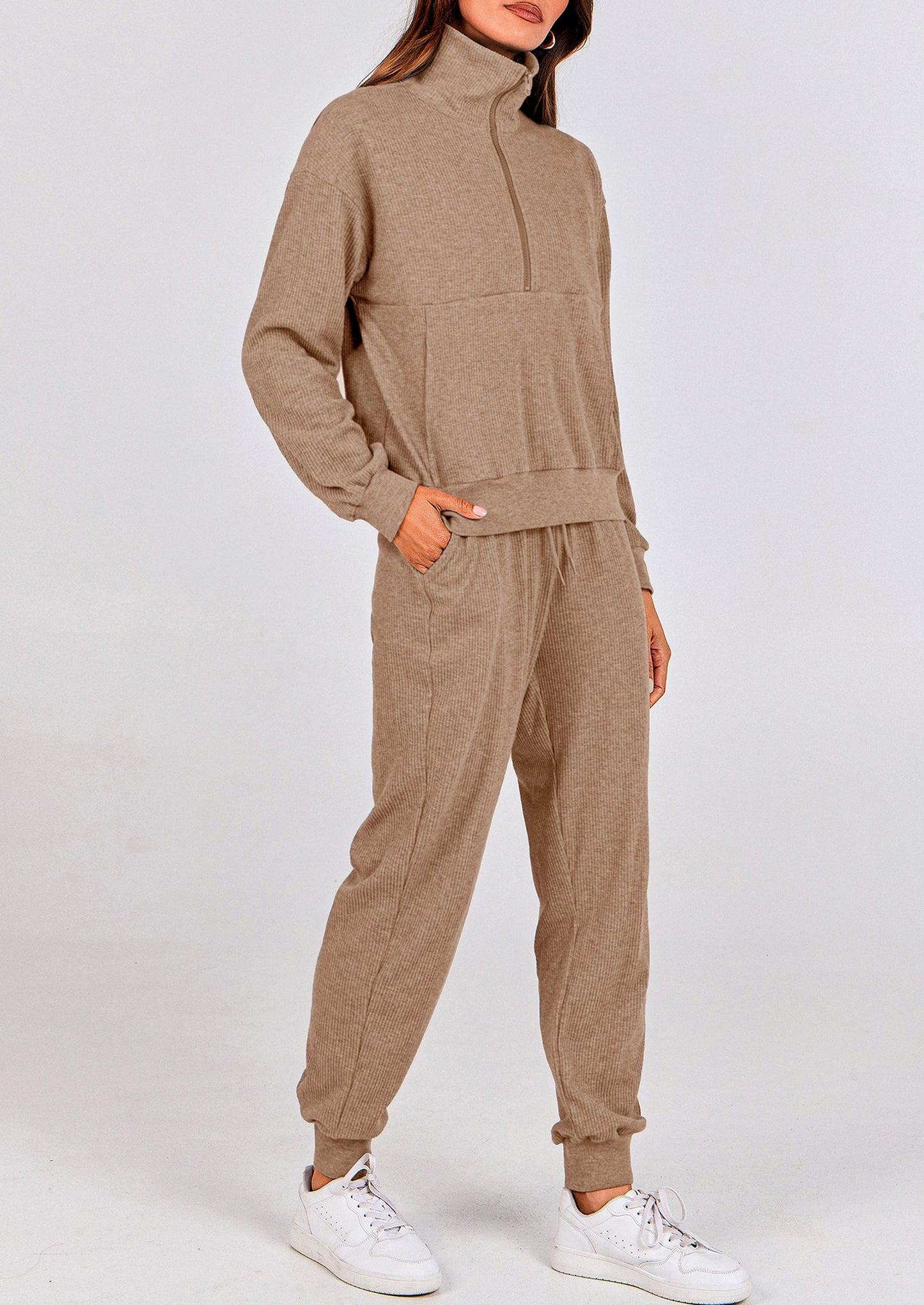 Women's Fall 2 Piece Lounge Sets Zip Up Sweatshirt Jogger Pants Sweat Track Suits Travel Outfit Winter Clothing