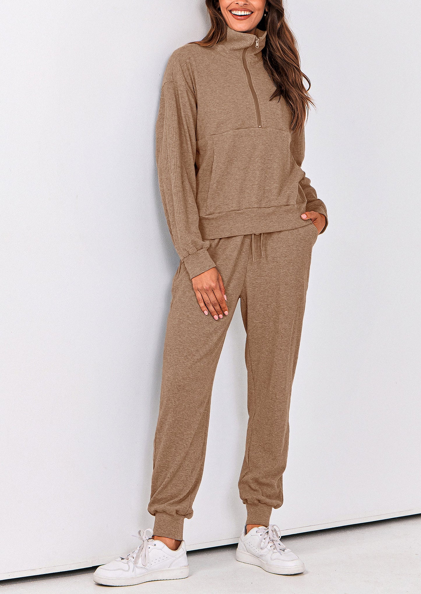 Women's Fall 2 Piece Lounge Sets Zip Up Sweatshirt Jogger Pants Sweat Track Suits Travel Outfit Winter Clothing