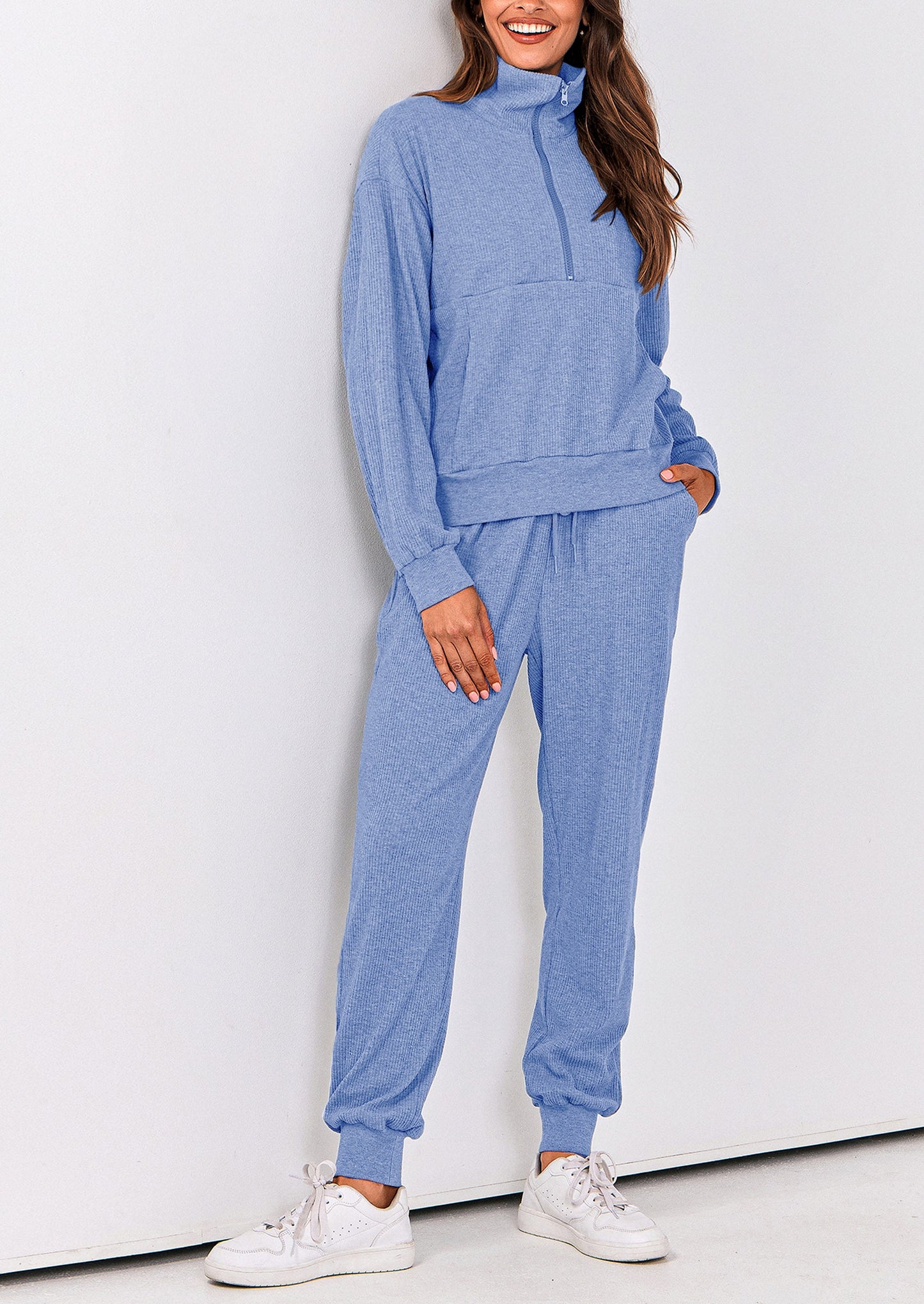 Women's Fall 2 Piece Lounge Sets Zip Up Sweatshirt Jogger Pants Sweat Track Suits Travel Outfit Winter Clothing