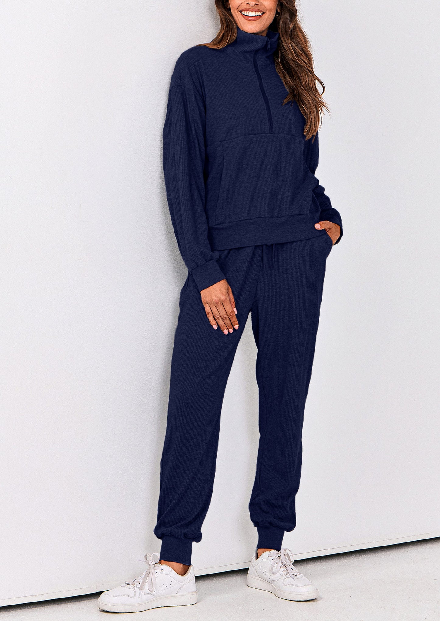 Women's Fall 2 Piece Lounge Sets Zip Up Sweatshirt Jogger Pants Sweat Track Suits Travel Outfit Winter Clothing