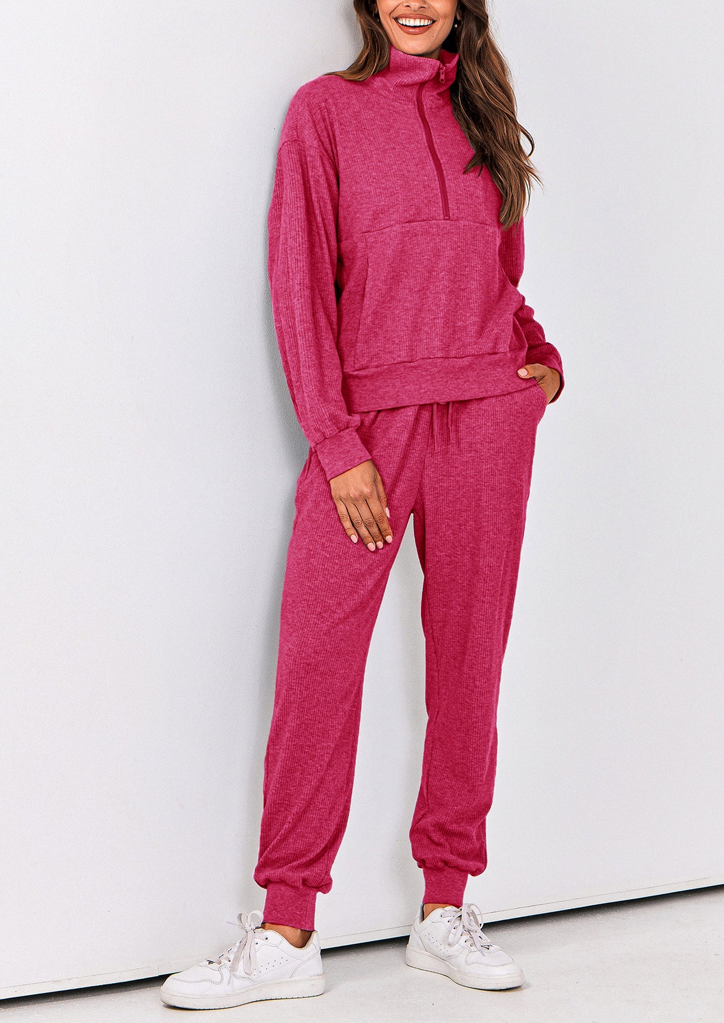 Women's Fall 2 Piece Lounge Sets Zip Up Sweatshirt Jogger Pants Sweat Track Suits Travel Outfit Winter Clothing