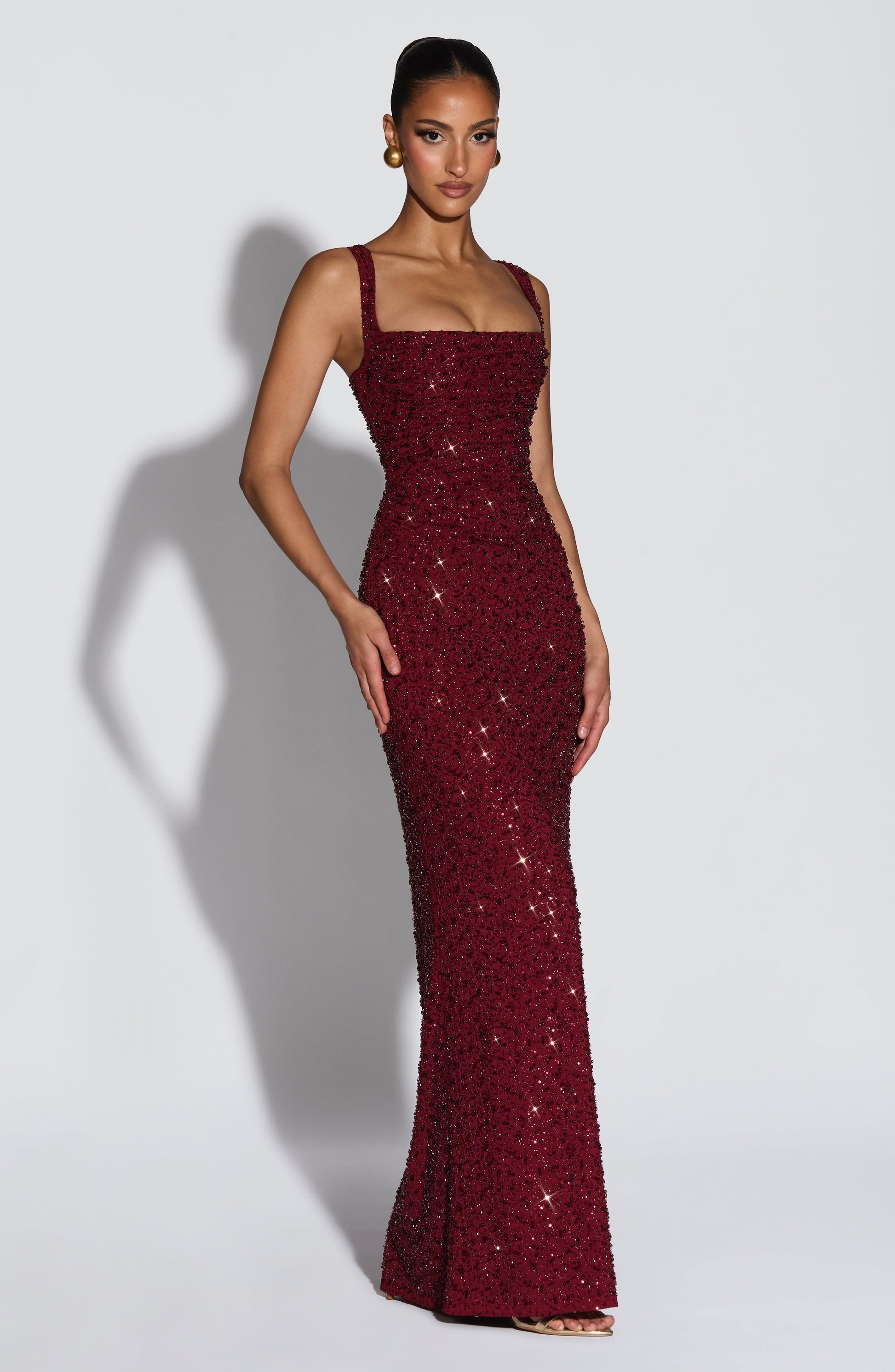 Calanthe Maxi Dress - Burgundy Sparkle Dress Fardora Premium Exclusive Design