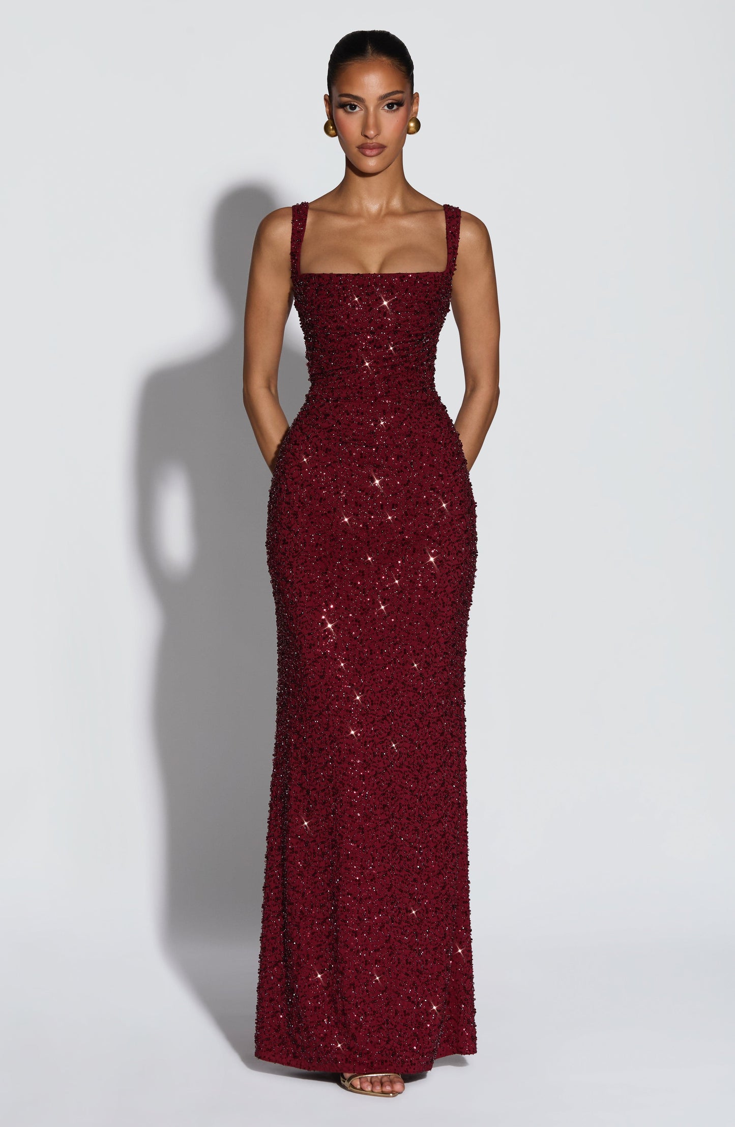 Calanthe Maxi Dress - Burgundy Sparkle Dress Fardora Premium Exclusive Design