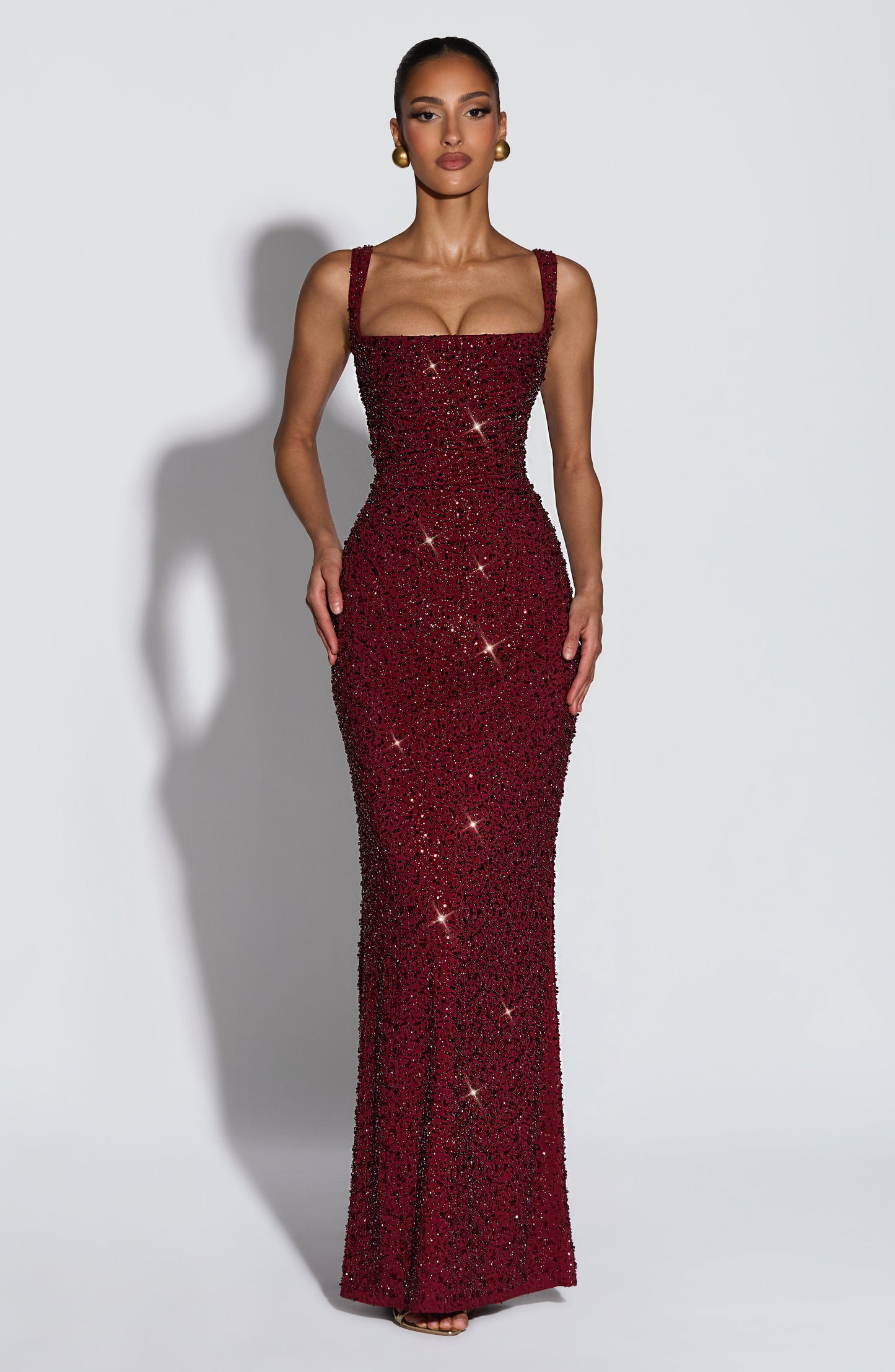 Calanthe Maxi Dress - Burgundy Sparkle Dress Fardora Premium Exclusive Design