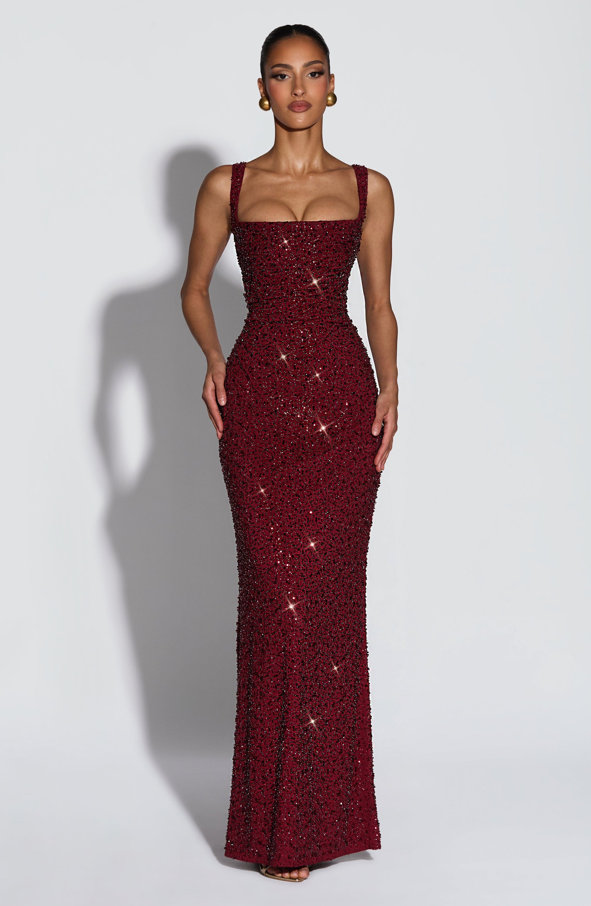 Calanthe Maxi Dress - Burgundy Sparkle Dress Fardora Premium Exclusive Design
