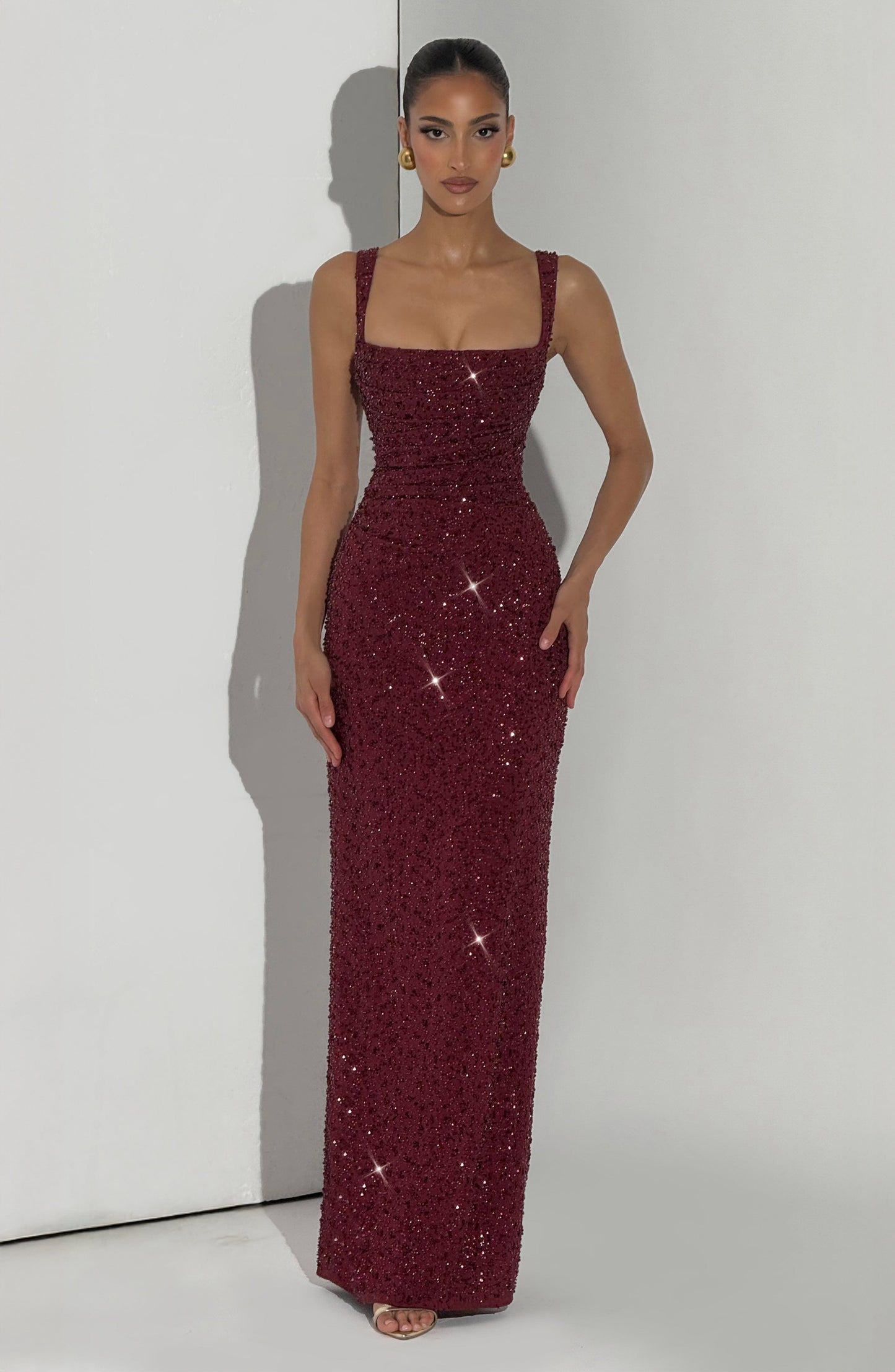 Calanthe Maxi Dress - Burgundy Sparkle Dress Fardora Premium Exclusive Design