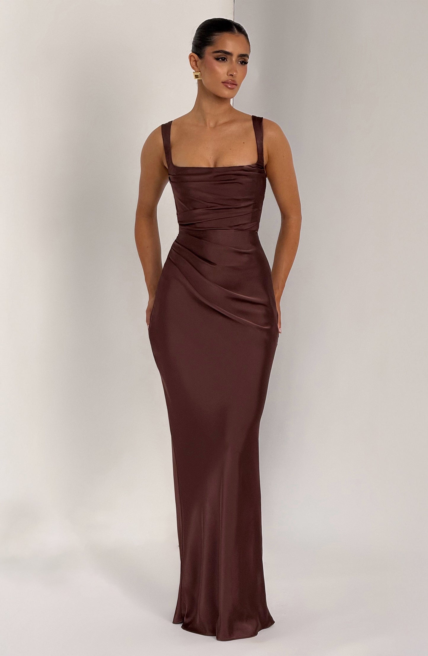 Calanthe Maxi Dress - Plum Brown Dress Fardora Premium Exclusive Design