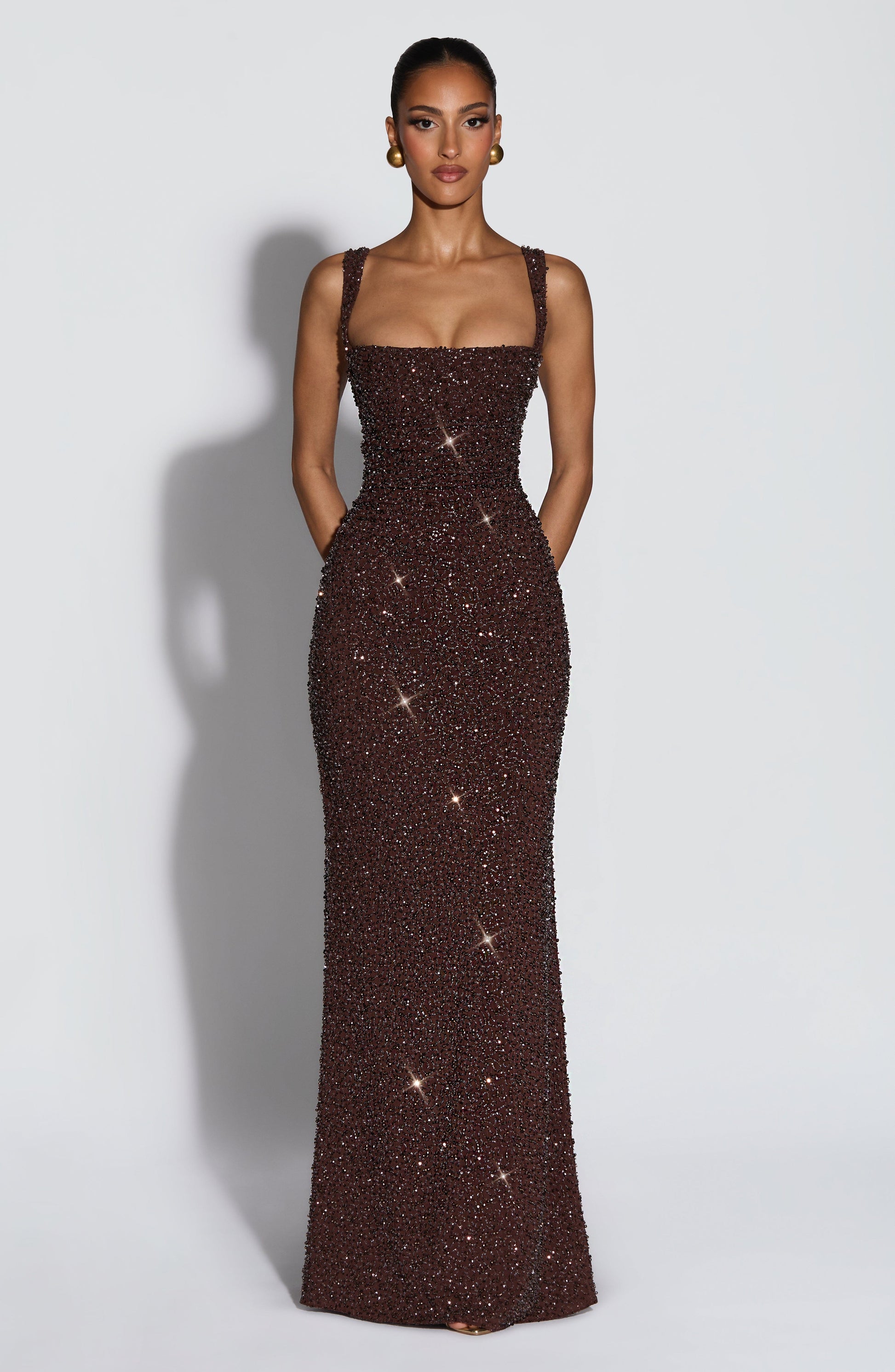 Calanthe Maxi Dress - Plum Brown Sparkle Dress Fardora Premium Exclusive Design