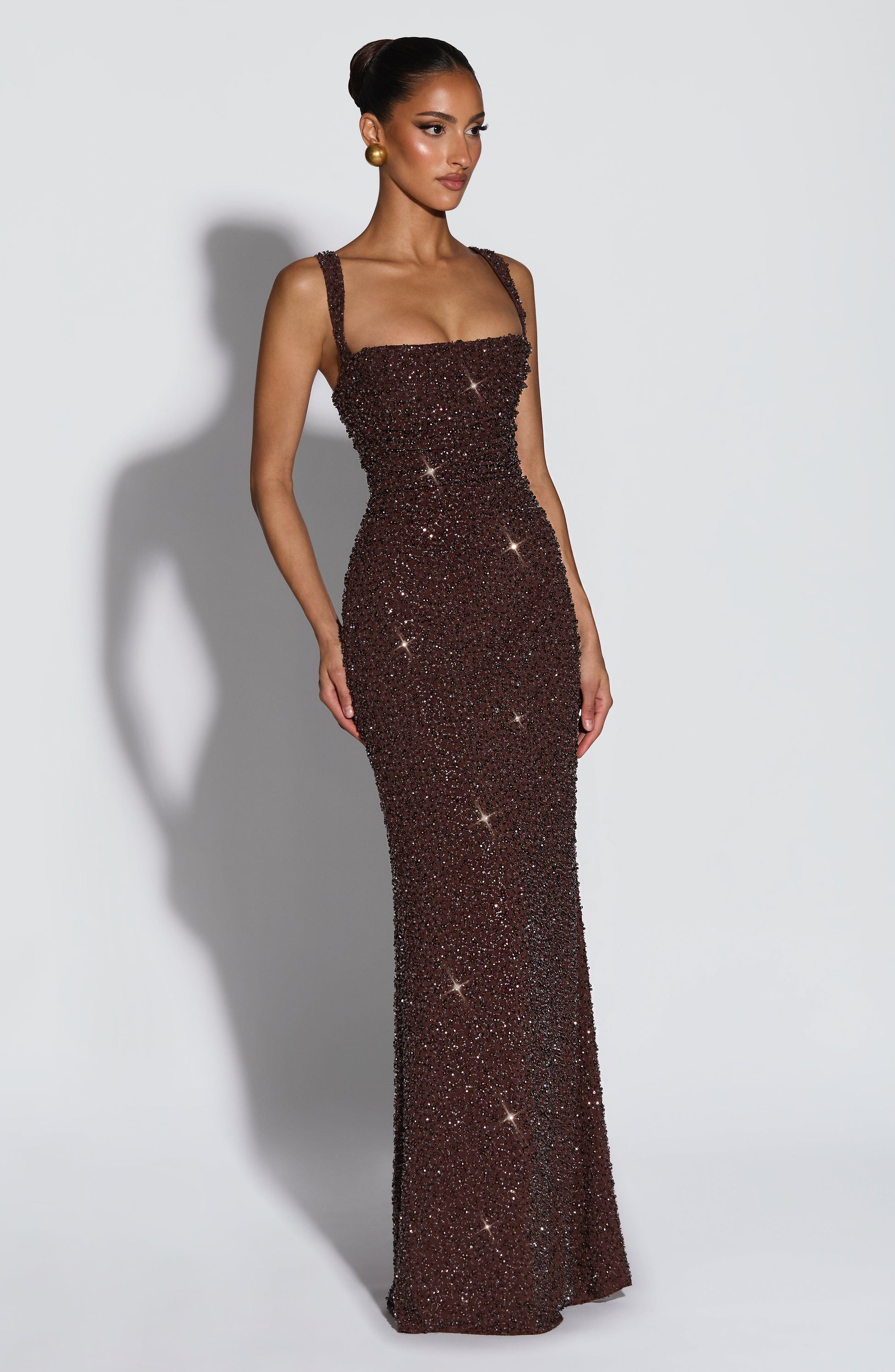 Calanthe Maxi Dress - Plum Brown Sparkle Dress Fardora Premium Exclusive Design