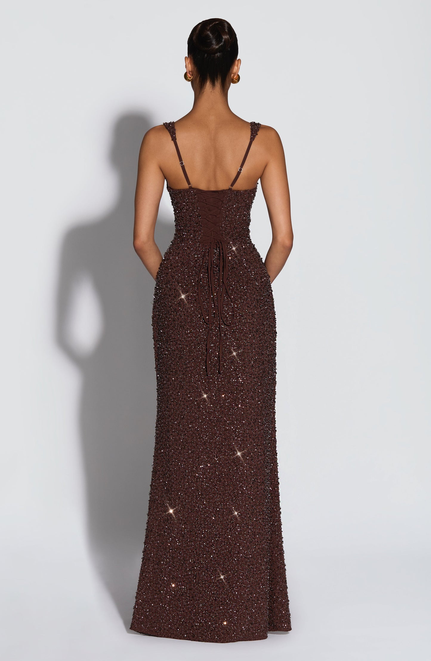 Calanthe Maxi Dress - Plum Brown Sparkle Dress Fardora Premium Exclusive Design