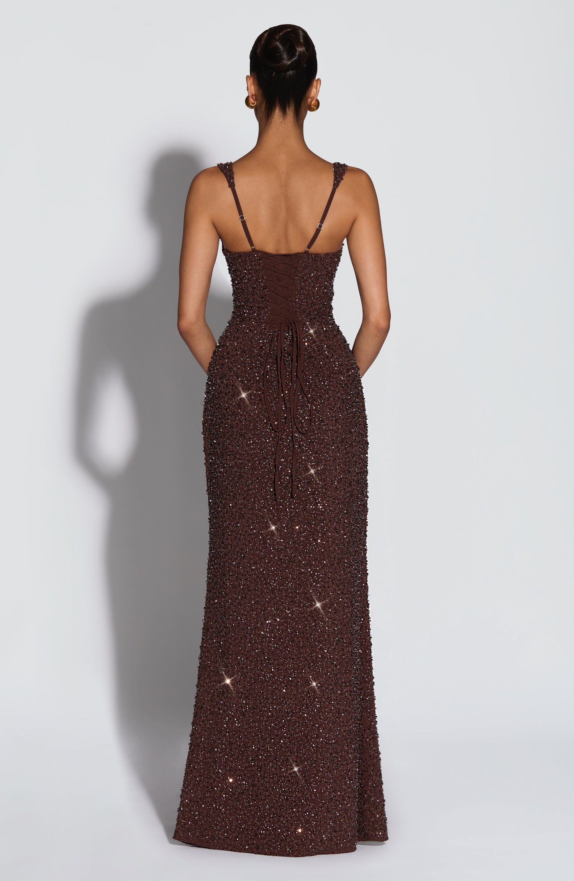 Calanthe Maxi Dress - Plum Brown Sparkle Dress Fardora Premium Exclusive Design