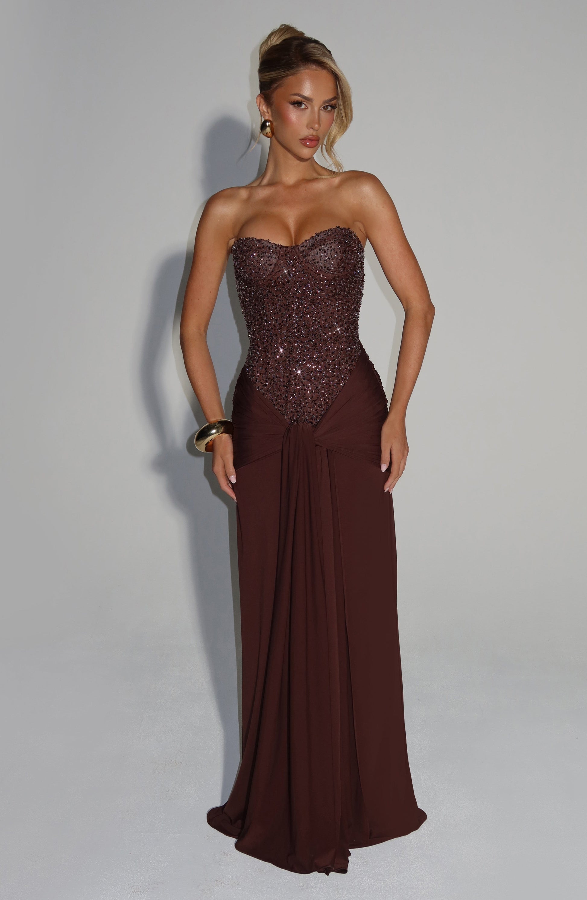 Carina Maxi Dress - Plum Brown Dress Fardora Premium Exclusive Design