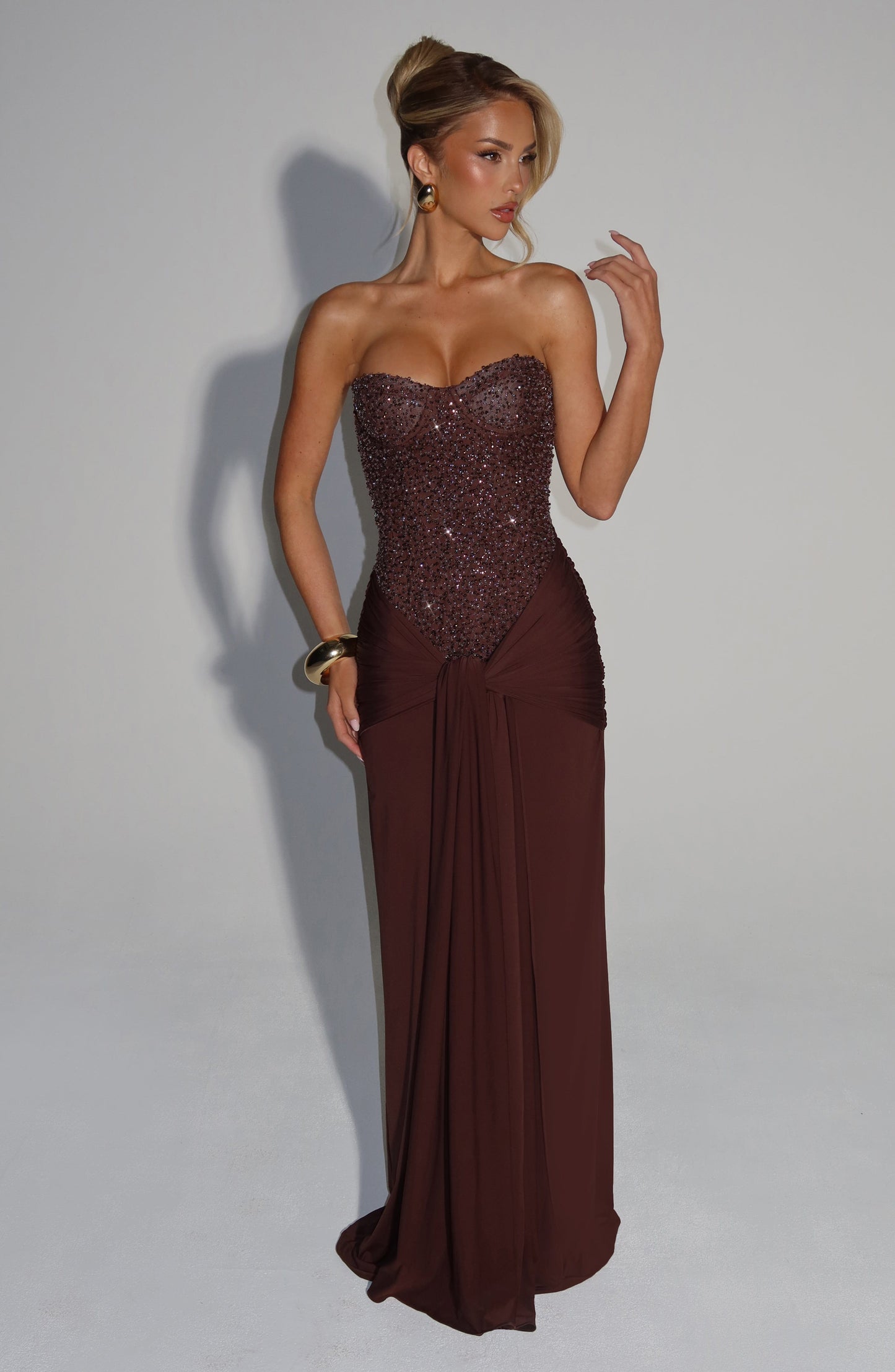 Carina Maxi Dress - Plum Brown Dress Fardora Premium Exclusive Design